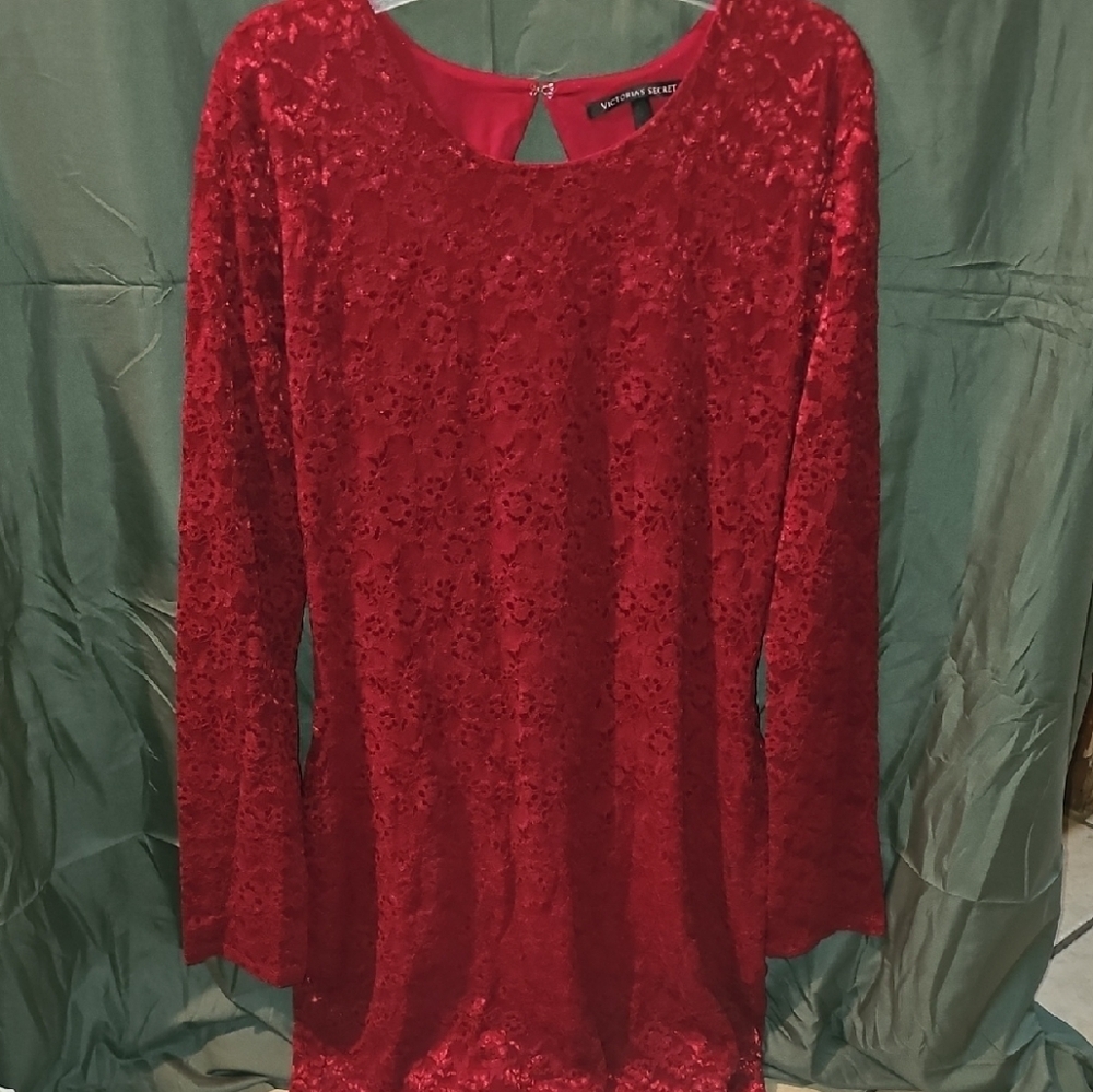 Victoria's Secret Women's Maroon Red Lace Open Back Crew Neck Dress Size Large